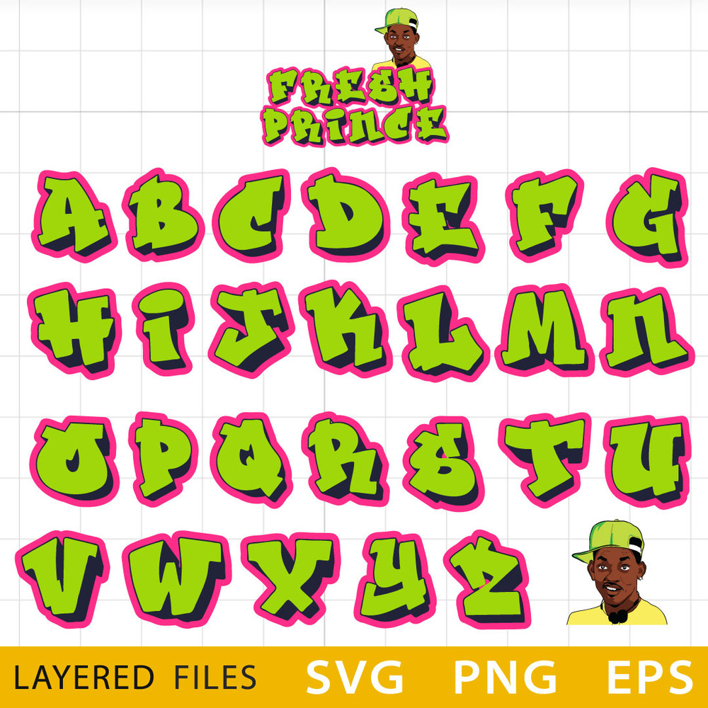 Fresh Prince Layred SVG Font, Graffiti Alphabet SVG ,Cricut file, Cut files, Layered digital vector, Digital download .jpeg