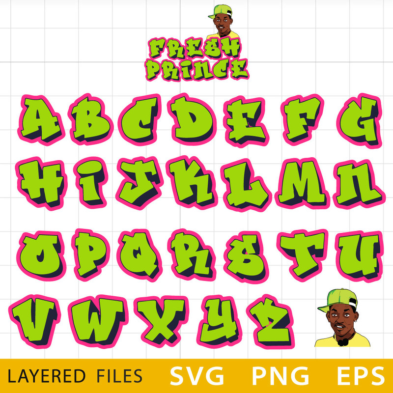 Fresh Prince Layred SVG Font, Graffiti Alphabet SVG ,Cricut file, Cut files, Layered digital vector, Digital download .jpeg