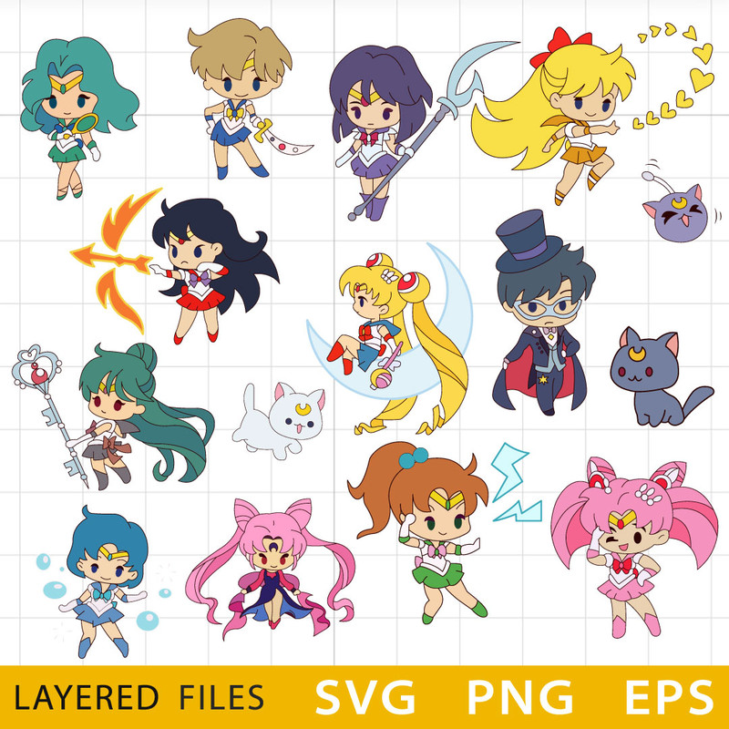 Sailor Moon Bundle Layered SVG, Sailor Moon Cricut file, Sailor Moon Cut files, Sailor Moon Layered digital vector file .jpeg