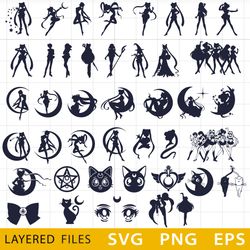 sailor moon bundle layered, sailor moon cricut file, sailor moon cut files, sailor moon layered digital vector file