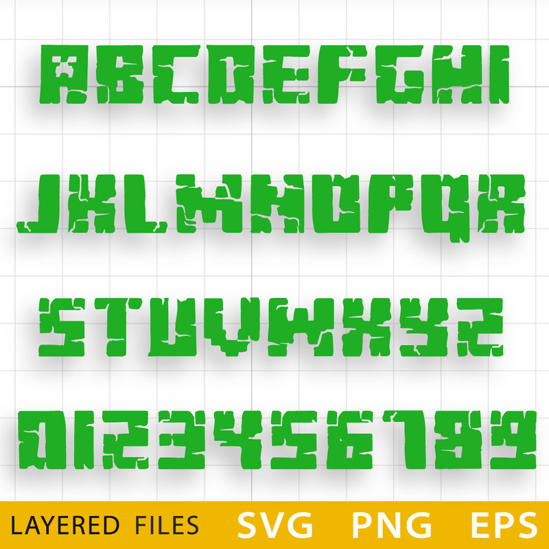 Minecraft Alphabet Layered SVG, Minecraft Font Cricut, Printable Minecraft font, Minecraft party, Minecraft Birthday .png