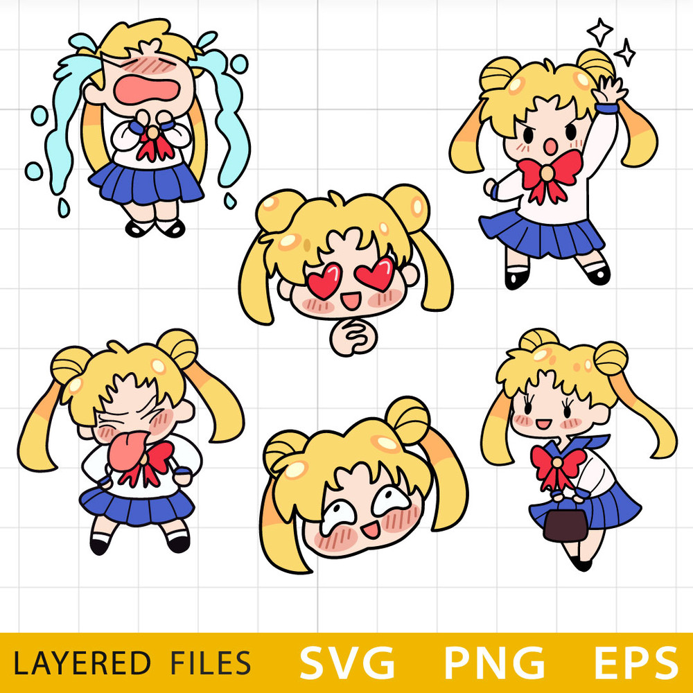 Sailor Moon Bundle Layered SVG, Sailor Moon Cricut file, Sailor Moon Cut files, Sailor Moon Layered digital vector file .jpeg