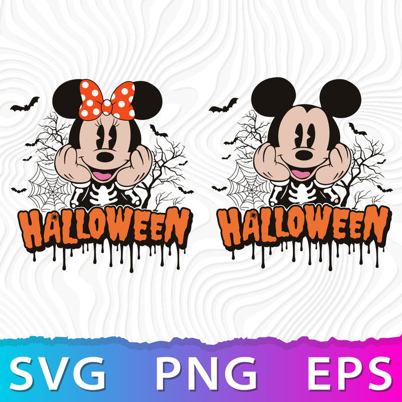 Mickey and Minnie Halloween Skeleton Svg, disney halloween svg, disney halloween party, Minnie SVG, Scary Mickey .jpeg