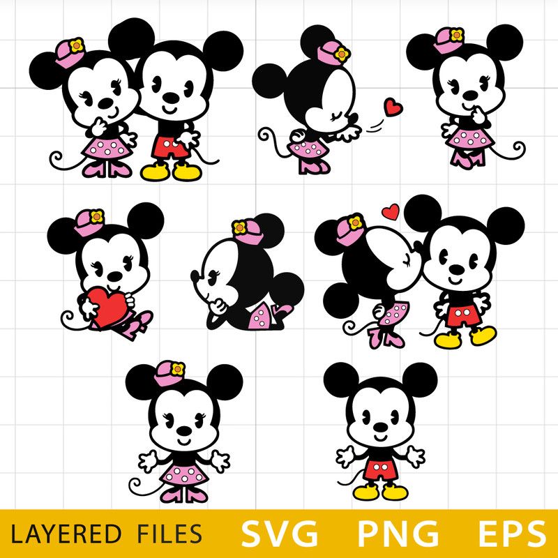 Baby mickey Bundle Layered SVG, Mickey Love Cricut file, Cut files, Layered digital vector file, Digital download .png