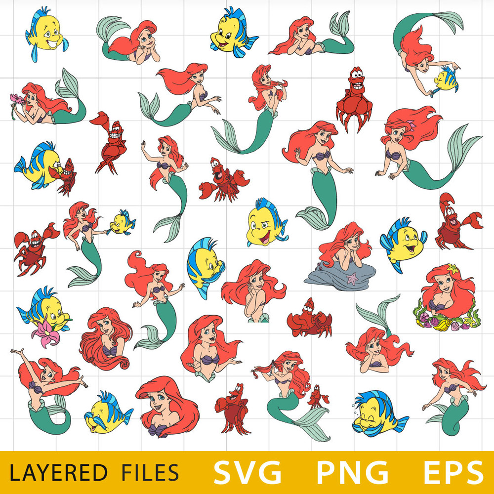 Little Mermaid Bundle Layered SVG, Ariel Cricut file, Cut files, Mermaid Layered digital vector file, Digital download .jpeg
