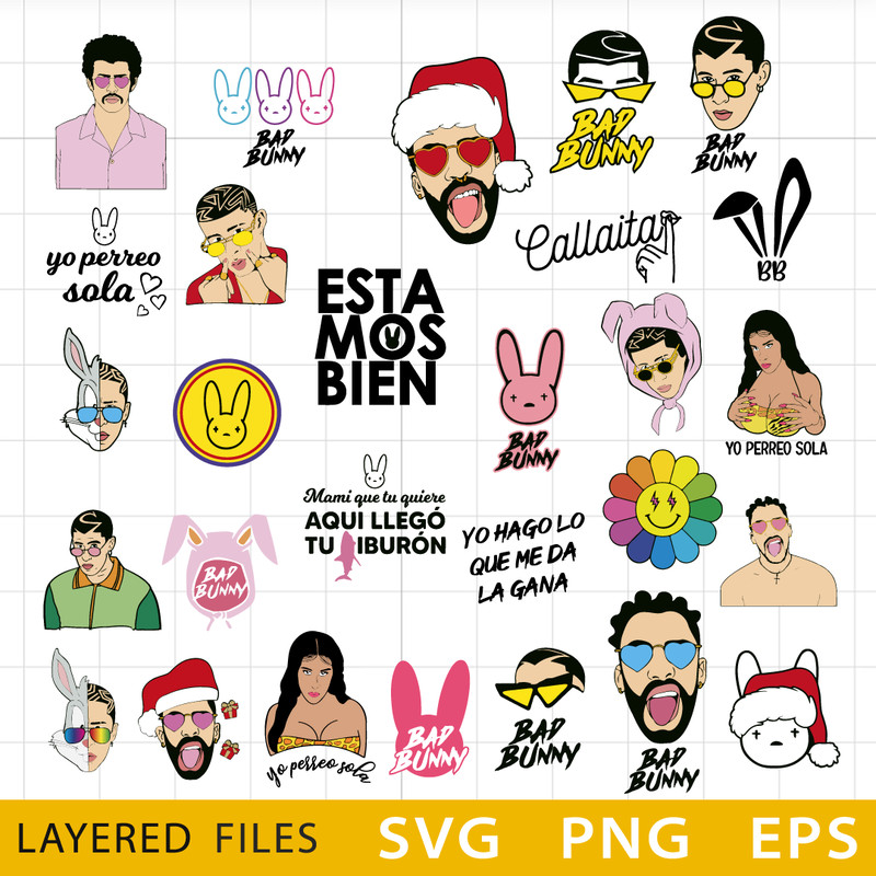 Bad Bunny Layered SVG, Bad Bunny Cricut file, Cut files, Layered digital vector file, Digital download .png