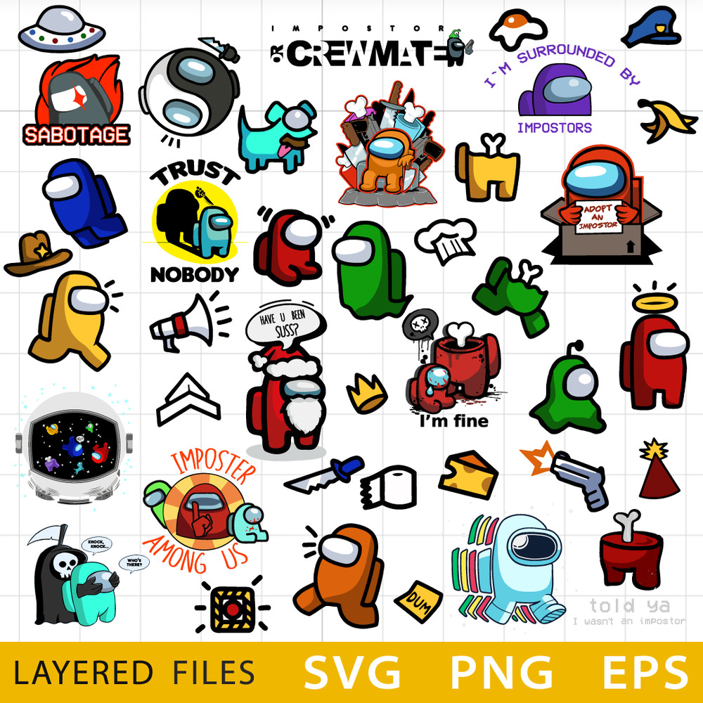 Among Us SVG, Bundle Layered SVG, Cricut file, Cut files, Layered digital vector file, Digital download, Decor, Decal .png