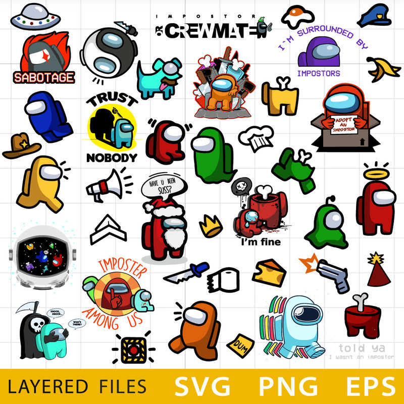 Among Us SVG, Bundle Layered SVG, Cricut file, Cut files, Layered digital vector file, Digital download, Decor, Decal .png