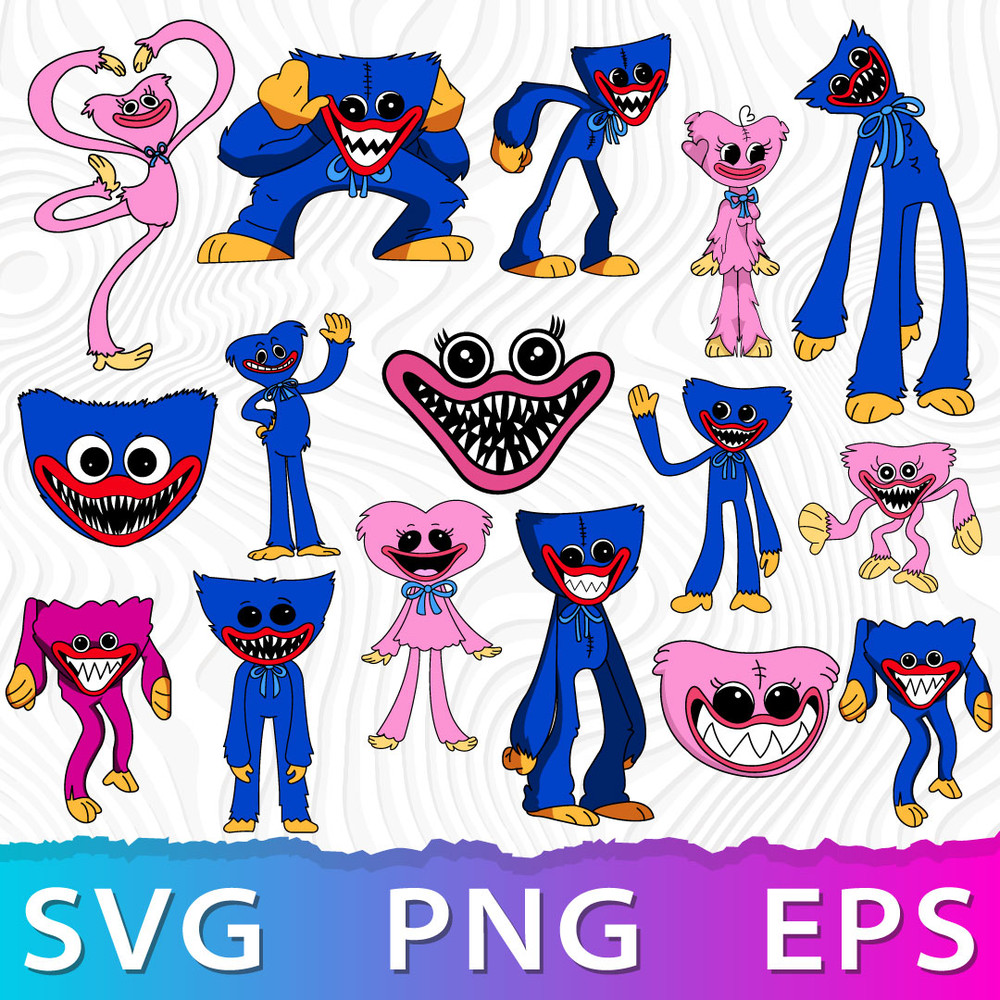 Huggy Wuggy Kissy Missy SVG, Huggy Wuggy Transparent Background, Huggy Wuggy Cricut, Kissy Missy Face PNG .jpeg