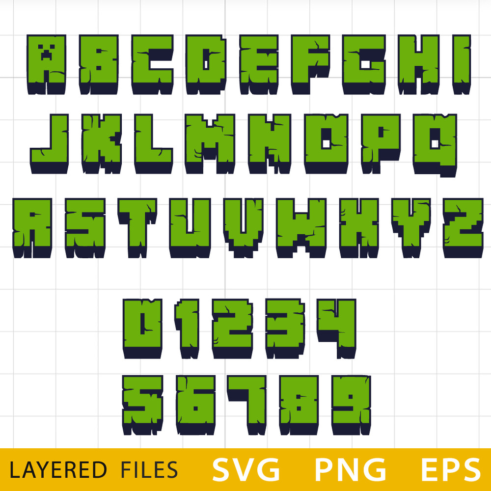 Minecraft 3d Alphabet SVG, Minecraft Font Cricut, Minecraft text font, Minecraft party, Minecraft Birthday .png