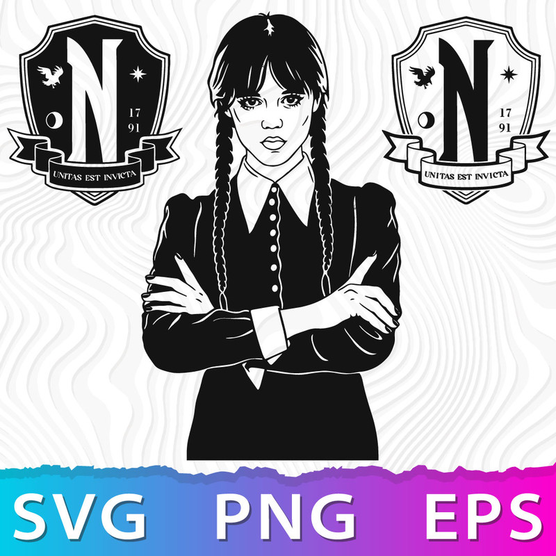 Wednesday Addams SVG, Jenna Ortega, Addams Family PNG, Nevermore Emblem .jpeg