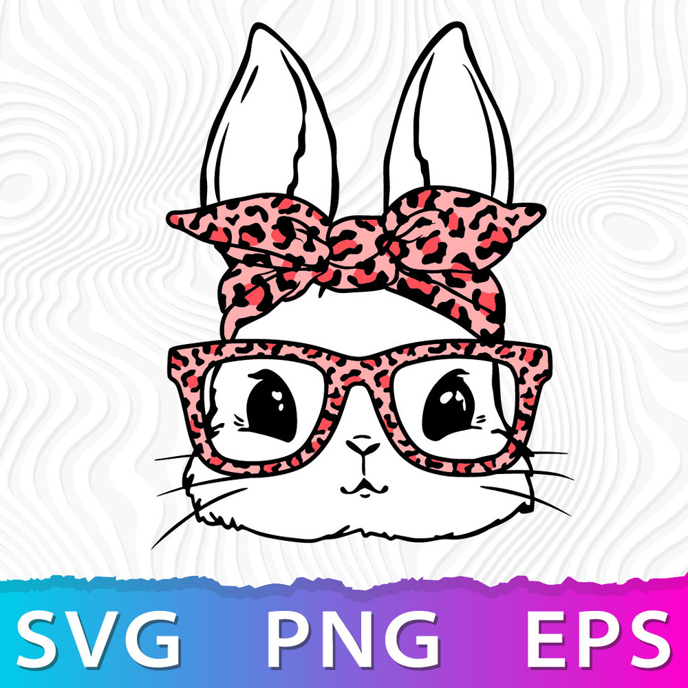 Easter Bunny Leopard Glasses Svg, Easter Svg, Happy Easter Svg, Leopard Pattern Svg, Cricut, Silhouette Vector Cut File .jpeg