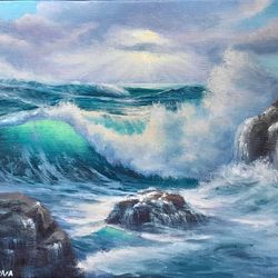 Lumpy Sea Oil Painting on Canvas Size 7 on 9 Inches