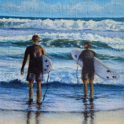 Acrilic Painting Miniature On Canvas Surfers Size 4 on 4 Inches