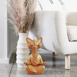 Whimsical Grey Cat Buddha Meditating Garden Statue Indoor Outdoor Sculpture - Happy Cat Collection - Cat Lover Gifts