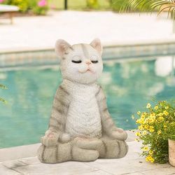 Meditating Zen Garden Cat Statue Figurine - Indoor/Outdoor Garden Cat Sculpture for Home Patio Deck Yard Art Lawn Decor
