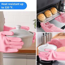 Silicone Dishwashing Gloves for Kitchen, Silicone Scrub Cleaning Gloves ,Reusable Rubber Washing Gloves
