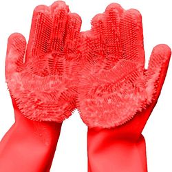 Silicone Dishwashing Gloves, Rubber Scrubbing Gloves, Sponge Cleaning Brush for Dishes Housework, Kitchen, Cars