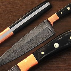 custom handmade damascus knives buffalo horn kitchen chef knife