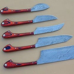custom handmade damascus steel kitchen knives set 5 pieces