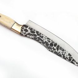 handmade and hand-forged chef knife 12 inches bone handle with leather cover