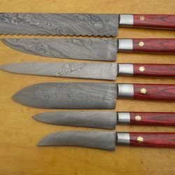 custom made chef & kitchen knife set damascus steel balde 6 pcs set