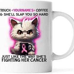 personalized mug cat mom's gift for breast cancer survivor, breast cancer awareness gifts for women pink ribbon