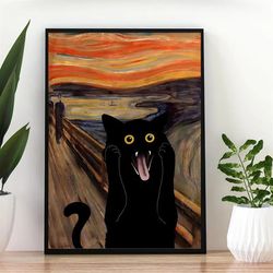 Poster Printed Painting, The Scream Black Cat Wall Decor, Home Room Decor Wall Art, Unframed