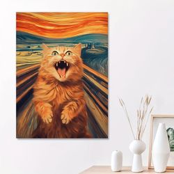 print poster, edvard munch famous painting scream cat wall art, artwork wall painting for bathroom bedroom office living