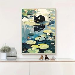 black cat poster, cute art poster, home decoration, for living room, bedroom, office, kitchen, restaurant, bar wall deco