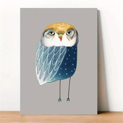 Poster Printed Painting, Blue Night Owl, Home Decor, Art Print, Owl Illustration, Gift Ideas, Wall Decor, Home Room Deco