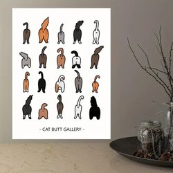 cat butt gallery poster, funny cat lover poster wall art for living room, wall decor for bedroom, home decor room decor