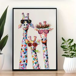 Colourful Giraffe - Wrapped Poster Print, Wall Art For Living Room, Bedroom, Children's Room Wall Decor, Gaming Poster,