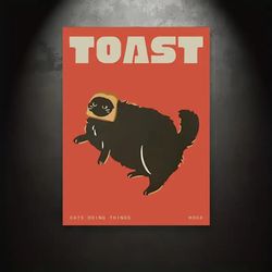 black cat digital wall art print, funny cat poster, cute kitten illustration, cat lover gift, cat doing things bread