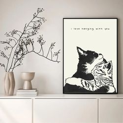 Heart-Warming & Adorable Cat Cuddle, Frameless Poster Art Print, Ideal for Living Room Decor & Unique Gift on Special