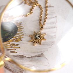 Pressed flower necklace, Small star necklace, Gold stainless steel necklace