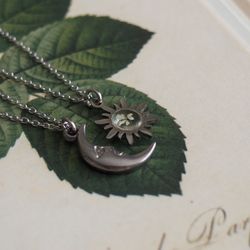 Sun and moon necklaces, Pressed flower necklaces, Real dry flower silver steel necklaces
