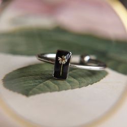 Adjustable ring, Pressed white flower resizable ring, Gold stainless steel ring