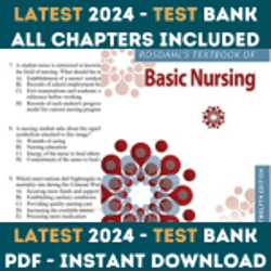Latest 2024 Textbook of Basic Nursing 12th Edition Rosdahl Test bank | All Chapters Included