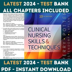 Test Bank For Clinical Nursing Skills and Techniques 10th Edition by Anne Griffin Perry Patricia Potter Chapter 1-43