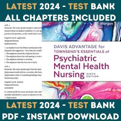 Test Bank For Davis Advantage for Townsends Essentials of Psychiatric Mental Health Nursing 9th Edition Karyn Morgan