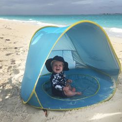 modern baby pop-up beach tent with pool - easy setup sun shade for babies