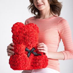 forever rose teddy bear – elegant floral gift for valentine's, anniversaries & more