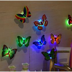 Vibrant Multicolor LED 3D Butterfly Wall Lights, Pack of 10, Adhesive Finish for Easy Use