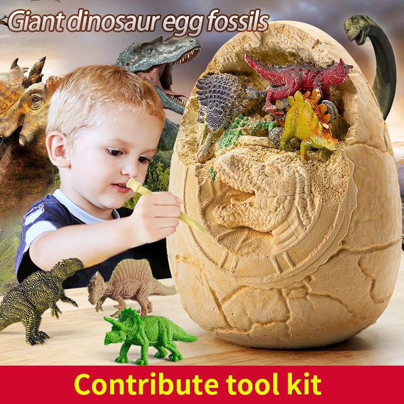 Dinosaur Eggs Dig Kit Children Archaeology Toy With Fossil Puzzle DIY Handmade Blind Box Treasure H
