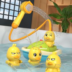 cute duck bathtub boat toy, automatic water spray & sensory interactive shower gift for toddlers