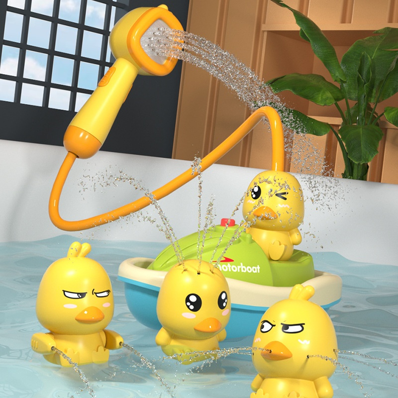 Cute Duck Bathtub Boat Toy Automatic Water Spray Sensory Interactive Shower Gift for Toddlers