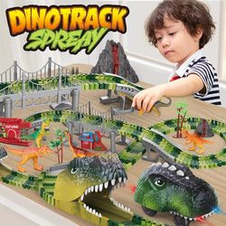dinosaur track electric dinosaur car, light-up mountain road rail toy for kids