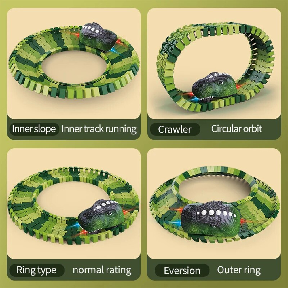 Dinosaur Track Electric Dinosaur Car, Light-Up Mountain Road Rail Toy for Kids