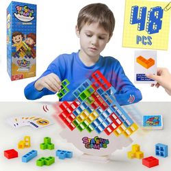 building block brick toy balance stacked tetra tower game, interactive stacking game for kids & adults